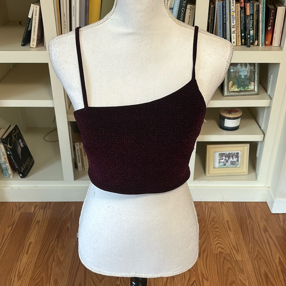 NWT Lulus Metallic Sparkle Black and Hot Pink Asymmetrical Cami Tank Size‎ Small